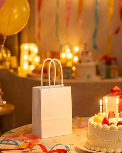 qiqee 600-Packs White Paper Gift Bags with Handles Bulk 4.5"x2.5"x6" Mini Size Paper Bags Multiple Uses - Image 5