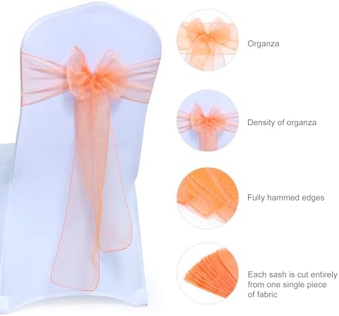 MDS Pack of 300 Organza Chair Sashes for Wedding & Event Décor – Peach - Image 6