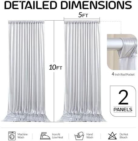 Silver Satin Backdrop Curtains 2 Panels - Glitter Photo Drapes for Baby Shower, 10x10FT Shimmer Back Drop Decor, Wrinkle Free for Birthday Party Prom Wedding Anniversary Background - Image 6