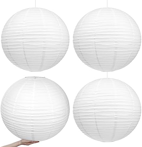 Woanger 4 Pack 24 Inch Large White Paper Lanterns for Christmas Party Decor by Woanger