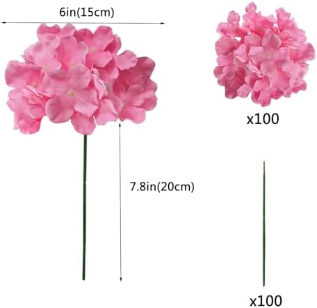 100PCS Artificial Hydrangea Flowers, Fake Flowers Silk Hydrangea Full Flowers Heads with Stems for Wedding Home Party Shop Baby Shower Decor (Bubble Pink) - Image 2