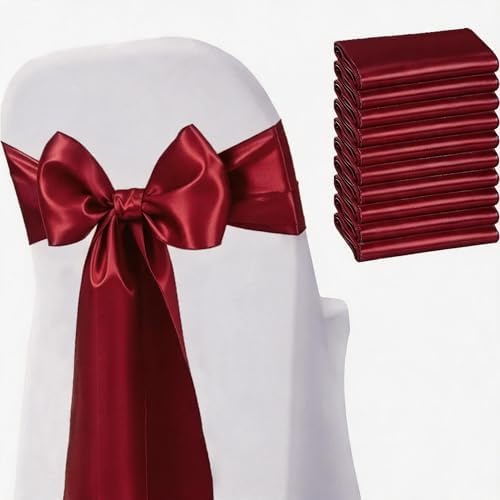 Satin Chair Sashes Bows 50 Pack Universal Polyester Chair Ribbons for Wedding Anniversary Retirement Party Birthday Engagement Banquet Graduation Outdoor Events Decor (Burgundy, 50 pcs) by JKDMJF