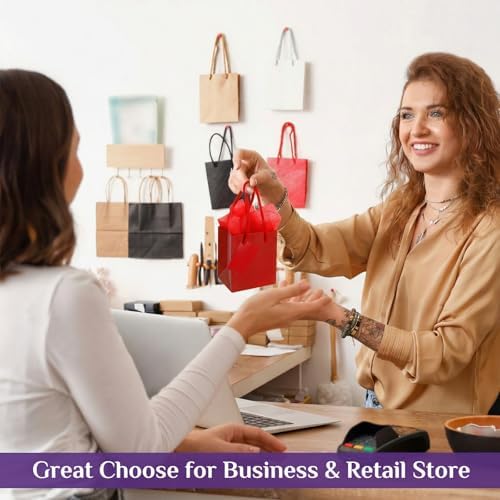 Sherr 200 Pcs Mini Gift Bags Bulk, Extra Small Kraft Paper Bag with Tissue Paper,Card, Handle, 4x2.8x4.5 Tiny Little Gift Box for Birthday, Party Favor, Wedding, Baby Showers, Business (Colorful) - Image 4