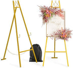 57" Gold Easel Stand for Sign, Heavy Duty Metal Easel Display Stand with Adjustable Chain and Storage Bag, 4-Tier Height Adjustable Art Easel for Wedding Signs, Birthday Party by Snughome