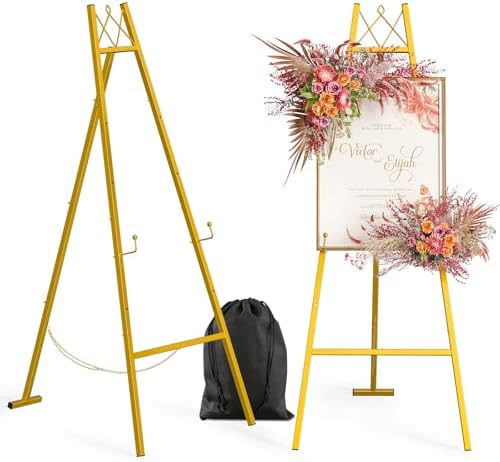 57" Gold Easel Stand for Sign, Heavy Duty Metal Easel Display Stand with Adjustable Chain and Storage Bag, 4-Tier Height Adjustable Art Easel for Wedding Signs, Birthday Party by Snughome