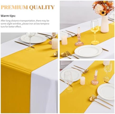 24 Pack Gold Satin Table Runners,12 x 108 Inch Long Table Runners for Rectangle Round Tables, Smooth Satin Table Runner for Wedding, Birthday Party Banquets Decoration - Image 4