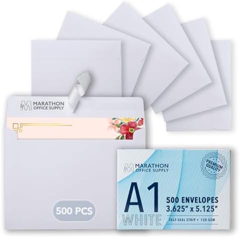 MOS White RSVP Envelopes A1 4Bar (3.625 x 5.125 Inch) 500 Pack, Self-Seal Heavyweight for 3.5 x 5 Cards, Thank You Notes, Gift Cards, Wedding Response Cards, Note Cards by Marathon+Office+Supply