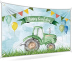 Green Tractor Happy Birthday Backdrop Banner Size 10x8 Ft Watercolor Farm Themed Design Durable Polyester Photo Booth Background for Boy's Birthday & Farm Party Decorations Supplies by Unknown