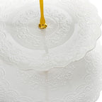 SOUJOY Set of 2 Porcelain Tiered Cupcake Stand, White Embossed Dessert Stand with Gold Rod, 3 Tiers and 2 Tiers Serving Trays for Tea Party Wedding Baby Shower Home Birthday - Image 4