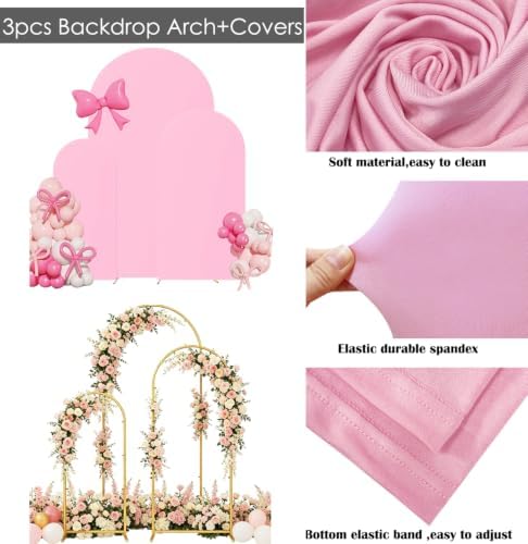 Set of 3 Metal Arch Backdrop Stands with Pink Covers, 6/6.6/7.2FT - Image 4