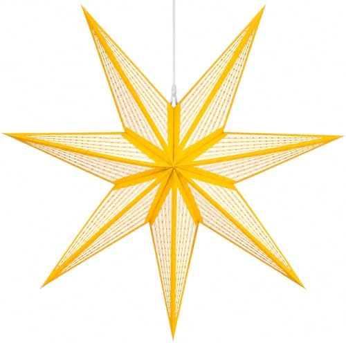 GalaxyArts 7-Point Paper Star Lantern - Striped Cutout Hanging Light Decoration - Foldable Hollow Out Star Lamp Shade for Home, Party, Christmas, Wedding Décor - Indoor/Outdoor Hanging Star(Yellow) by GALAXYARTS