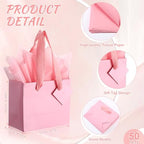 Qilery 50 Pcs Wedding Paper Gift Bags Bulk with Tissue Paper Small Gift Bags with Handle and Tags for Birthday Wedding 4th of July Party Business(Pink,4.7 x 2.4 x 3.9'') - Image 2