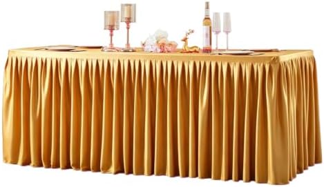 Gold Polyester Table Clothes for 6 Foot Rectangle Tables, Wrinkle Free Fitted Tablecloths 4ft Stretch Table Cover with Skirt for Parties Weddings Birthday Banquet Baby Shower by PartyTalk