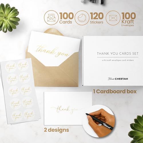 100 Pieces of White With Gold Thank You Cards, Two Thank You Notes Designs, 4x6 Inch Thank You Card, Elegant Thank You Cards Baby Shower, Thank You Cards With Envelopes Bulk with 120 Stickers, Free - Image 2