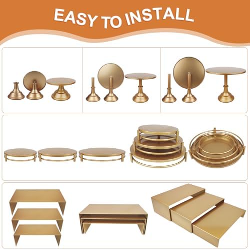 MACIFECI Gold Dessert Table Display Set, 11PCS Metal Gold Cake Stand Set, Including Cupcake Tower Stand, Dessert Tray, Risers Stands, for Wedding, Party - Image 3