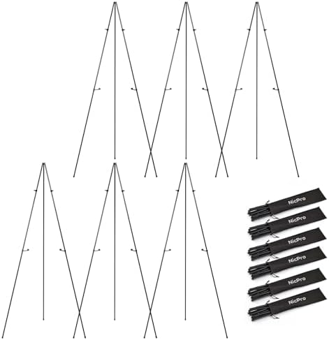 Nicpro 6 Pack 63 Inches Easel Stand for Sign, Black, with Carry Bags by Nicpro
