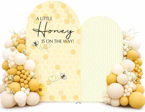 Set of 2 Arch Backdrop Cover A Little Honey is on The Way Baby Shower 2PCS Spandex Arch Stand Covers Bee Theme Birthday Party Decorations (6ft & 5ft,Yellow) by afoloa