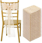 VitalCozy 50 Pack Beige lace Vintage Chair Sashes with Bows Wedding Decor by VitalCozy