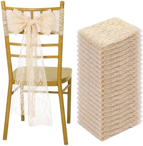 VitalCozy 50 Pack Beige lace Vintage Chair Sashes with Bows Wedding Decor by VitalCozy