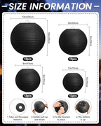 Treela 48 Pcs Paper Lanterns Party Decorations Round, Black - Image 3
