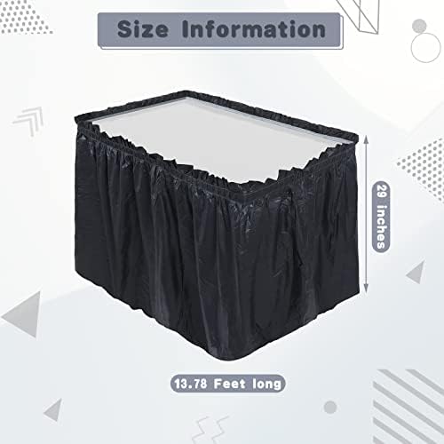 Tegeme 8 Pieces Black Plastic Table Skirts for Rectangle Tables, 14 ft x 29 in Disposable Ruffle Table Skirting with Adhesive Strip, Bulk Party Supplies for Wedding, Birthday, Baby Shower & Banquet - Image 2