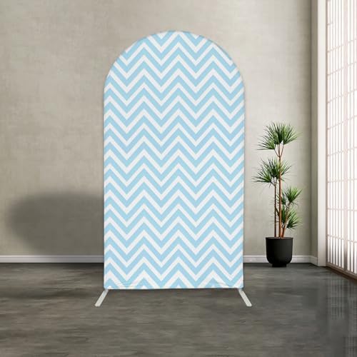 Blue Chevron Arch Backdrop Covers Double-Sided Arched Frame Stand Stretchy Fabric Covers for Birthday Parties Baby Shower Wedding Arch Tablecloth Decor Props - Image 2