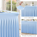 Baby Blue Table Cloth for 8 Foot Rectangle Tables Fitted Stretch Spandex Table Cover with Skirt 8ft Baby Shower Birthday Party Banquet Ruffle Tablecloth Wedding Table Cloths Desk Skirt, 2 Pack - Image 4