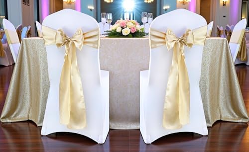 MDS® Pack of 100 Satin Chair Sashes for Wedding & Events – Champagne Gold - Image 2