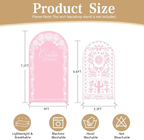 2 Pcs Cielito Lindo Arch Backdrop Covers,Set of 2(7.2FT/6.6FT) Pink Talavera Floral Arch Fabric Cover for Mexican Wedding Birthday Baby Shower Party Decoration - Image 4