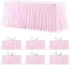 6 Pack Pink Table Cloth for 6 Foot Rectangle Tables, Pink Stretch Fitted Tulle Table Covers Skirt, Rectangular Ruffle Tutu Tablecloth Wedding Banquet Baby Shower Cake Tablecloths Decorations by Tao-GePartyDecorations