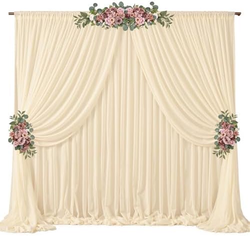 20ft x 10ft Champagne Backdrop Curtains, Wrinkle-Free Sheer Chiffon Fabric Photo Backdrop Drapes for Wedding Arch Party Ceremony Stage Photography Decorations by WishCare