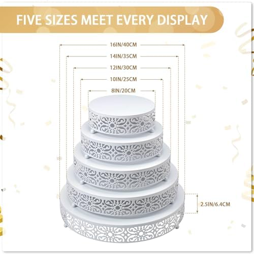 Wenqik 5 Pcs Metal White Cake Stand,16/14/12/10/8 in Round Cake Holder - Image 2