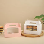 100Pcs 16.5×9.5×9cm/6.49×3.74×3.54 inch Kraft Paper Cupcake Packing Box Christmas Gift Box with Clear Window 2 Cavity Muffin Cupcake Wedding Party Birthday Favors (100Pcs Pink) - Image 4