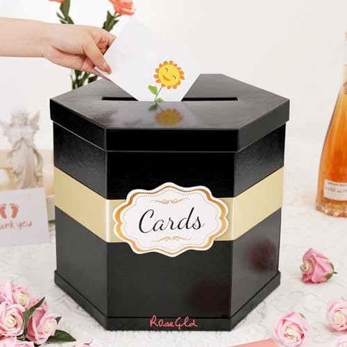 ROSEGLD Black Card Box, Card Receiving Box with Ribbon 14x12x12 Inches - Image 2