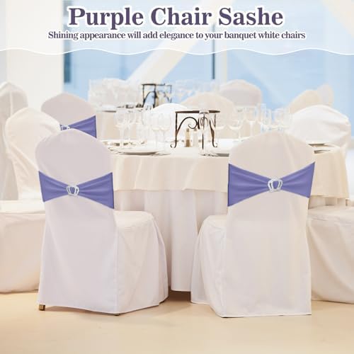 VitalCozy 50 Pcs Stretch Chair Sashes with Crown, Lavender - Image 5