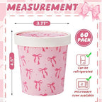 Roshtia 60 Pack Pink Bow Ice Cream Cups, 16 oz Disposable Cute Bowknot Paper Bowls with Lids, Pink Bow Dessert Bowl Snack Cup for Hot or Cold Baby Shower Birthday Mothers Day Tea Party Favor Supplies - Image 2