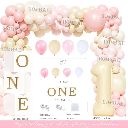 Hombae Beary First Birthday Decorations for Girl, Teddy Bear 1st Birthday Party Supplies, Pink Ivory Balloon Garland, Girl Baby Photo Banner, Bear Birthday Themed Decor Party Pack - Image 3