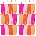 Skylety 24 Pcs Pink Orange Plastic Cups with Lids and Straws 24 oz by Skylety