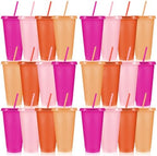 Skylety 24 Pcs Pink Orange Plastic Cups with Lids and Straws 24 oz by Skylety