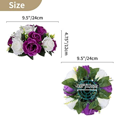 NUPTIO Flower Balls Centerpieces for Tables: Purple White Fake Roses - Image 6