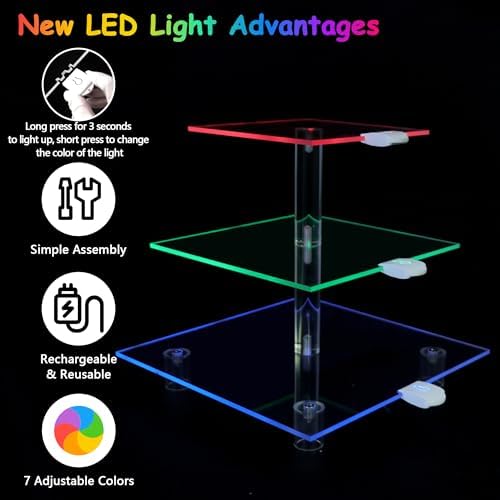 Cupcake Stand for 24 Cupcakes, 3 Tier Cupcake Holder with Rechargeable LED, 7 Colors Light Cupcake Tower, Acrylic Dessert Table Display Set for Weddings, Christmas, Birthday, Parties - Image 2