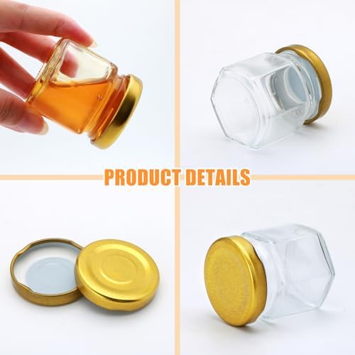 XING-RUIYANG 60 pack 1.5 oz Mini Honey Jars，baby shower favors,There's honey sticks, bee pendants, stickers and gold goodie bags，Suitable for wedding party gifts - Image 3