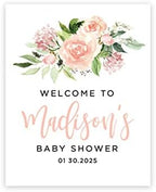 Andaz Press Personalized Large Canvas Baby Shower Welcome Sign, 16 x 20 Inches, Blush Pink Watercolor Florals, Guestbook Alternative, Custom Baby Shower Sign For Floral Baby Shower Baby Sprinkle Theme by AndazPress