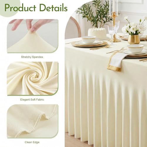 4Pack Beige Spandex Tablecloth for 8FT Rectangle Table,Table Skirt - Image 3