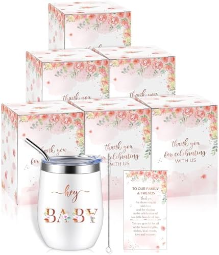 Hoolerry 6 Set Baby Shower Cups, 12oz Stainless Steel Tumbler, Floral by Hoolerry