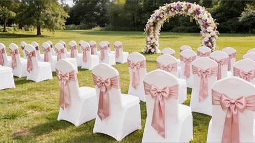 Satin Chair Sashes Bows 50 Pack Universal Polyester Chair Ribbons for Wedding Anniversary Retirement Party Birthday Engagement Banquet Graduation Outdoor Events Decor (Blush Pink, 50 pcs) - Image 5