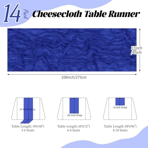 14 Pack Royal Blue Cheesecloth Table Runner 17x108 Inch Semi Sheer Boho Gauze Cheese Cloth Fabric Table Runners, for Wedding Party Baby Shower Birthday Home Decor Garden Farmhouse - Image 2