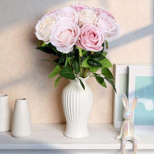 48 PCS Champagne & Pale & Light Pink Roses Artificial Flowers - Image 3