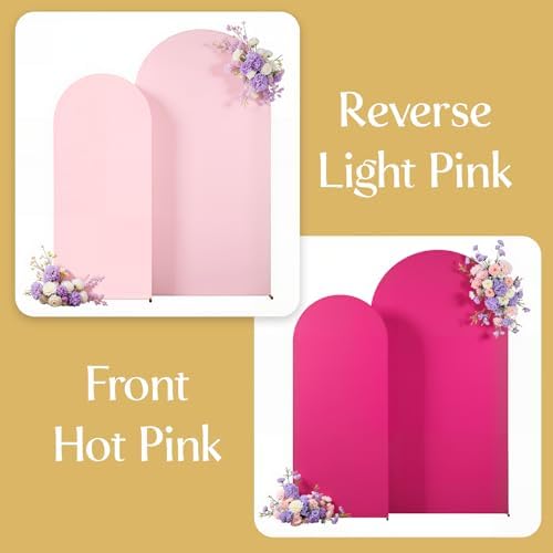 Hot Pink and Light Pink Arch Backdrop Cover 7.2FT 6FT Wedding Arch Covers Set of 2 Double-Color Arch Covers Stretchy Backdrop Spandex Fitted Fabric Backdrops for Party Baby Shower Birthday Decoration - Image 4