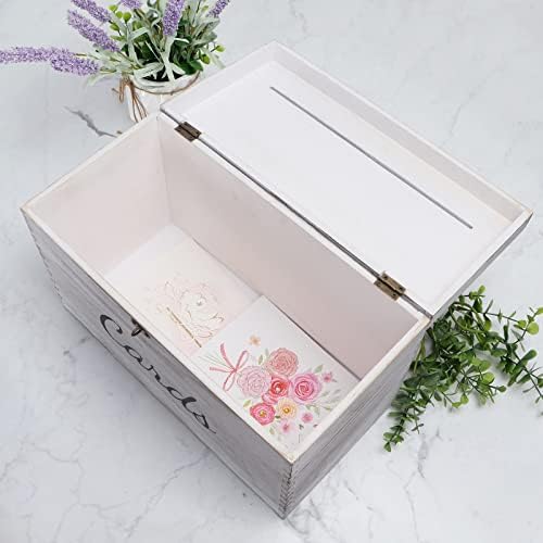 MDLUU Wood Wedding Card Box, Rustic Wedding Money Case with Lock, Envelope Holder Card Receiving Box for Reception, Birthday Party (White) - Image 5